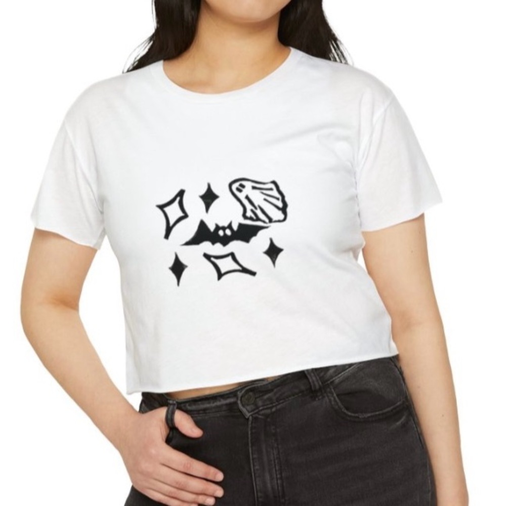 NWT Cute cropped Halloween crop top spooky goth white black XL oversized ghost